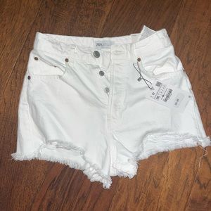 ZARA high rise white jean shorts